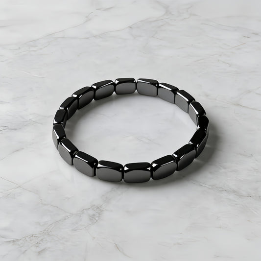 Cross-Border European and American Fashion Hot-Selling Hematite Black Gallstone Elastic Square Beaded Unisex Bracelet Jewelry Wholesale